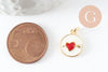 Pendentif médaille ronde coeur oeil émail rouge laiton doré ,pendentif laiton amour 14mm, x1 (G4292)