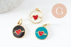 Pendentif médaille ronde coeur oeil émail rouge laiton doré ,pendentif laiton amour 14mm, x1 (G4292)