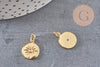 Pendentif médaille ronde étoile laiton doré zircons, un pendentif doré avec cristaux pour création bijoux,15mm, x1 (G3542)