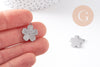 Pendentif médaille ronde fleur acier 304 inoxydable platine 17.5mm, x1 (G10480)