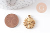 Pendentif médaille ronde fleur marguerite acier 304 inoxydable doré 21.5mm, x1 (G10481)