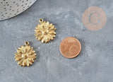 Pendentif médaille ronde fleur tournesol acier 304 inoxydable doré PVD 25.5mm x1 (G2921)