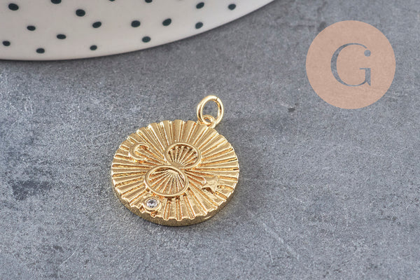 Pendentif médaille ronde infini laiton doré texturé, pendentif doré sans nickel pour la création bijoux,médaille or,22.5mm, x1 (G5286)