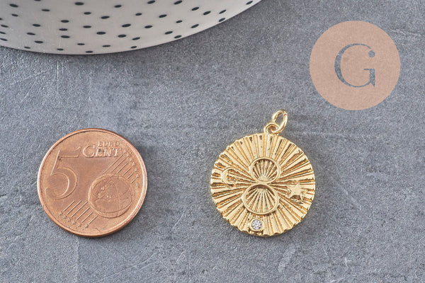 Pendentif médaille ronde infini laiton doré texturé, pendentif doré sans nickel pour la création bijoux,médaille or,22.5mm, x1 (G5286)