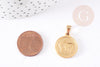 Pendentif médaille ronde monde acier doré, pendentif doré,sans nickel,acier doré, médaille or,2.1cm,x1 (G1828)