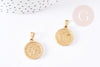 Pendentif médaille ronde monde acier doré, pendentif doré,sans nickel,acier doré, médaille or,2.1cm,x1 (G1828)