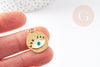 Pendentif médaille ronde oeil émail blanc laiton doré 18K et cristal zircon,pendentif laiton amour 22.5mm, x1 G3553