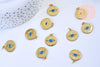 Pendentif médaille ronde oeil émail bleu laiton doré 18K et cristal zircon,pendentif laiton chance pour création bijoux,19mm, x1 G5645