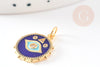 Pendentif médaille ronde oeil émail bleu laiton doré 18K et cristal zircon,pendentif porte-bonheur,18.5mm, x1 G4087