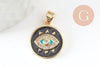 Pendentif médaille ronde oeil émail rouge laiton doré 18K et cristal zircon,pendentif laiton amour pour création bijoux,16mm, x1 (G3298)