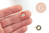 Pendentif médaille ronde oeil émail rouge laiton doré 18K et cristal zircon,pendentif laiton amour pour création bijoux,16mm, x1 (G3298)