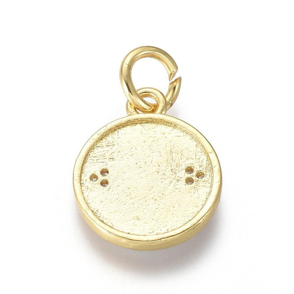 Pendentif médaille ronde oeil émail rouge laiton doré 18K et cristal zircon,pendentif laiton amour pour création bijoux,16mm, x1 (G3298)