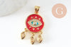 Pendentif médaille ronde oeil émail rouge laiton doré 18K et cristal zircon,pendentif laiton amour pour création bijoux,28mm, x1 (G3579)