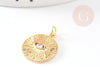 Pendentif médaille ronde oeil laiton doré 18K texturé zircon, pendentif doré sans nickel pour la création médaille or,19mm, x1 G4082