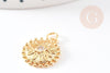 Pendentif médaille ronde oeil laiton doré 18K texturé zircon, sans nickel pour la création bijoux médaille or,18mm, x1 (G5328)
