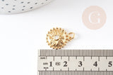 Pendentif médaille ronde oeil laiton doré 18K texturé zircon, sans nickel pour la création bijoux médaille or,18mm, x1 (G5328)