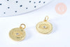 Pendentif médaille ronde oeil laiton doré zircon 15mm, x1 (G3179)