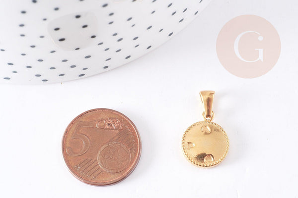 Pendentif médaille ronde petits coeurs acier doré, pendentif doré,sans nickel, acier doré, création bijoux,médaille or,16mm,x1 (G3050)