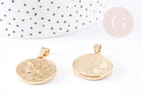 Pendentif médaille ronde pièce acier 304 inoxydable doré 29mm, x1 (G1752)