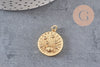 Pendentif médaille ronde planète laiton doré 18K zircons multicolore 23.5mm,pour la création bijoux médaille or, x1 (G6075)