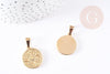 Pendentif médaille ronde rose des vents acier 304 inoxydable doré ,23.4mm, pendentif doré sans nickel,acier doré, création bijoux,x1 (G2637)