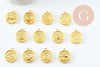 Pendentif médaille ronde signa astrologique zamac doré 20mm, x1 (G4814)