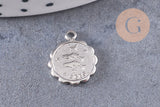 Pendentif médaille ronde signe astrologique laiton platine 14mm, x1 (G3462)