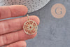 Pendentif médaille ronde soleil boussole laiton doré 18K zircons, un pendentif doré avec cristal pour création bijoux,21mm, x1 (G3552)