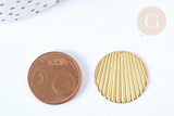 Pendentif médaille ronde texturée striée laiton brut 21mm, apprêt doré sans nickel, une médaille ronde dorée, x5 (G3180)