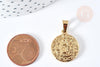 Pendentif médaille ronde vierge acier doré, pendentif doré sans nickel,acier doré,médaille or,22mm,x1 (G2651)