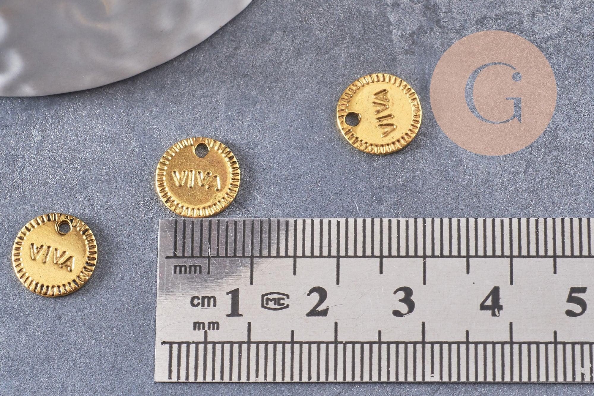 Pendentif médaille rondes Viva zamac doré 10mm, x 10 (G1819)