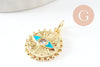 Pendentif médaille soleil oeil émail bleu laiton doré 18K et cristal zircon,pendentif laiton chance pour création bijoux,17mm, x1 (G5278)