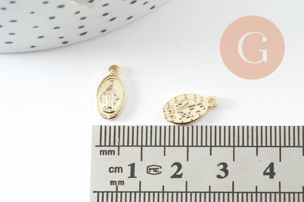 Pendentif médaille vierge ovale acier 304 inoxydable doré 12.5mm, x2 (G9943)