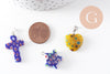 Pendentif millefiori verre murano 15-43mm, pendentif verre artisanal forme variée, x2 (G1130)