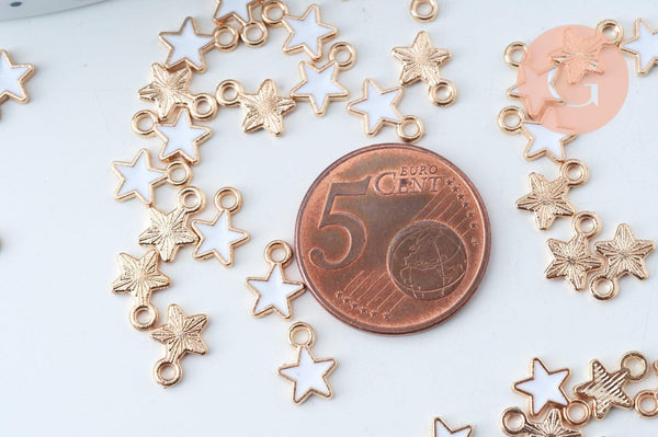 Pendentif mini étoile zamac doré résine blanche 9mm,pendentif doré pour création de bijoux, x5 G6096