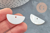 Pendentif nacre blanche naturelle demi-cercle,coquillage blanc, 30mm, x2 (G4151)