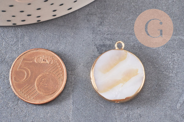 Pendentif nacre blanche naturelle doré 26mm, x1 (G2178)