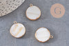 Pendentif nacre blanche naturelle doré 26mm, x1 (G2178)