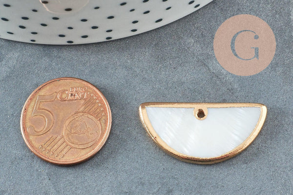 Pendentif nacre blanche naturelle doré demi-cercle,pendentif rond nacre,coquillage blanc, 30mm, x2 G2716