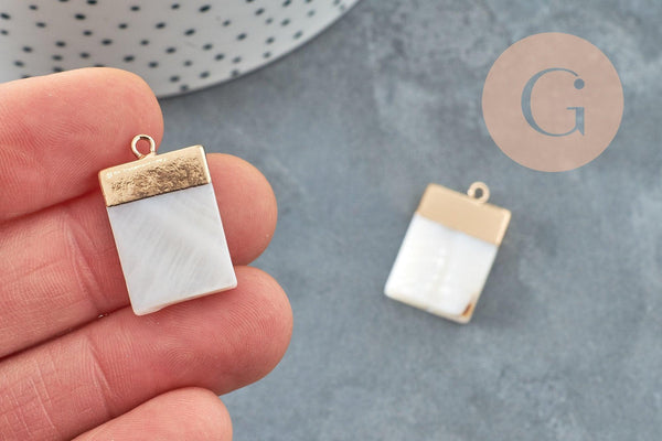 Pendentif nacre blanche naturelle doré rectangle 24mm,pendentif rond nacre,coquillage blanc, x2 G2579