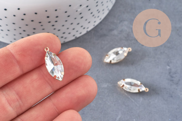 Pendentif navette cristal,pendentif cristal, pendentif doré,cristal blanc,création bijoux,marquise dorée,21mm-G1095