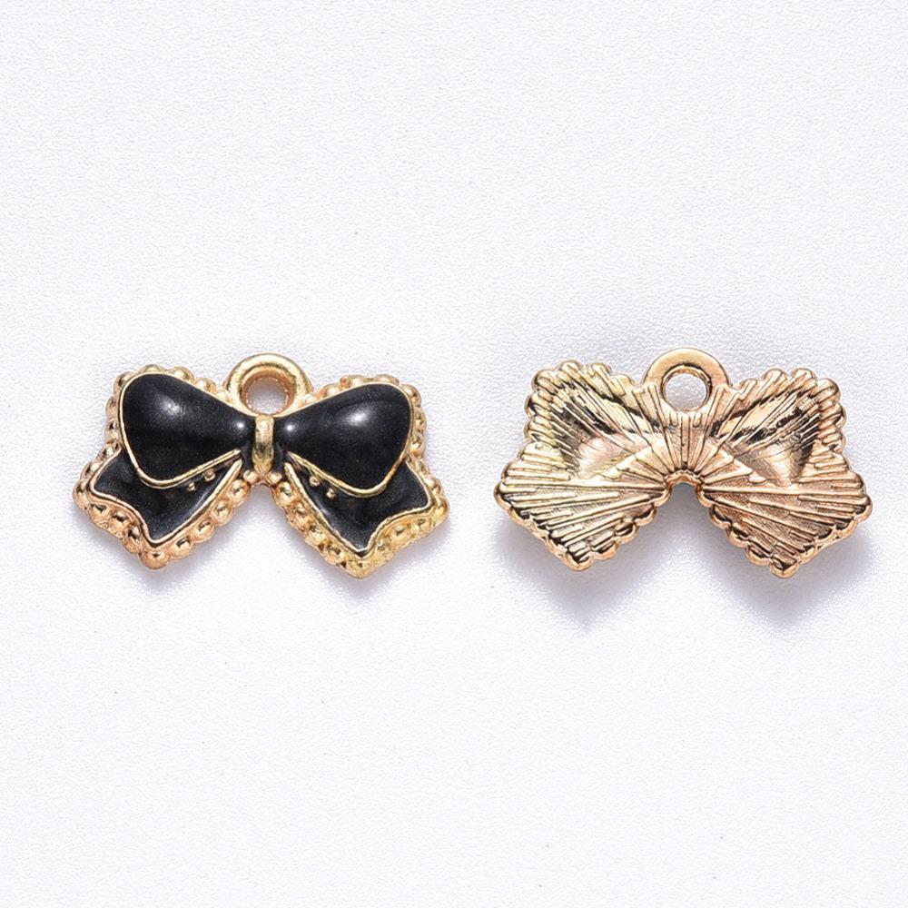 Pendentif noeud doré émail noir 10mm,pendentif doré pour création de bijoux, x5 (G6102)