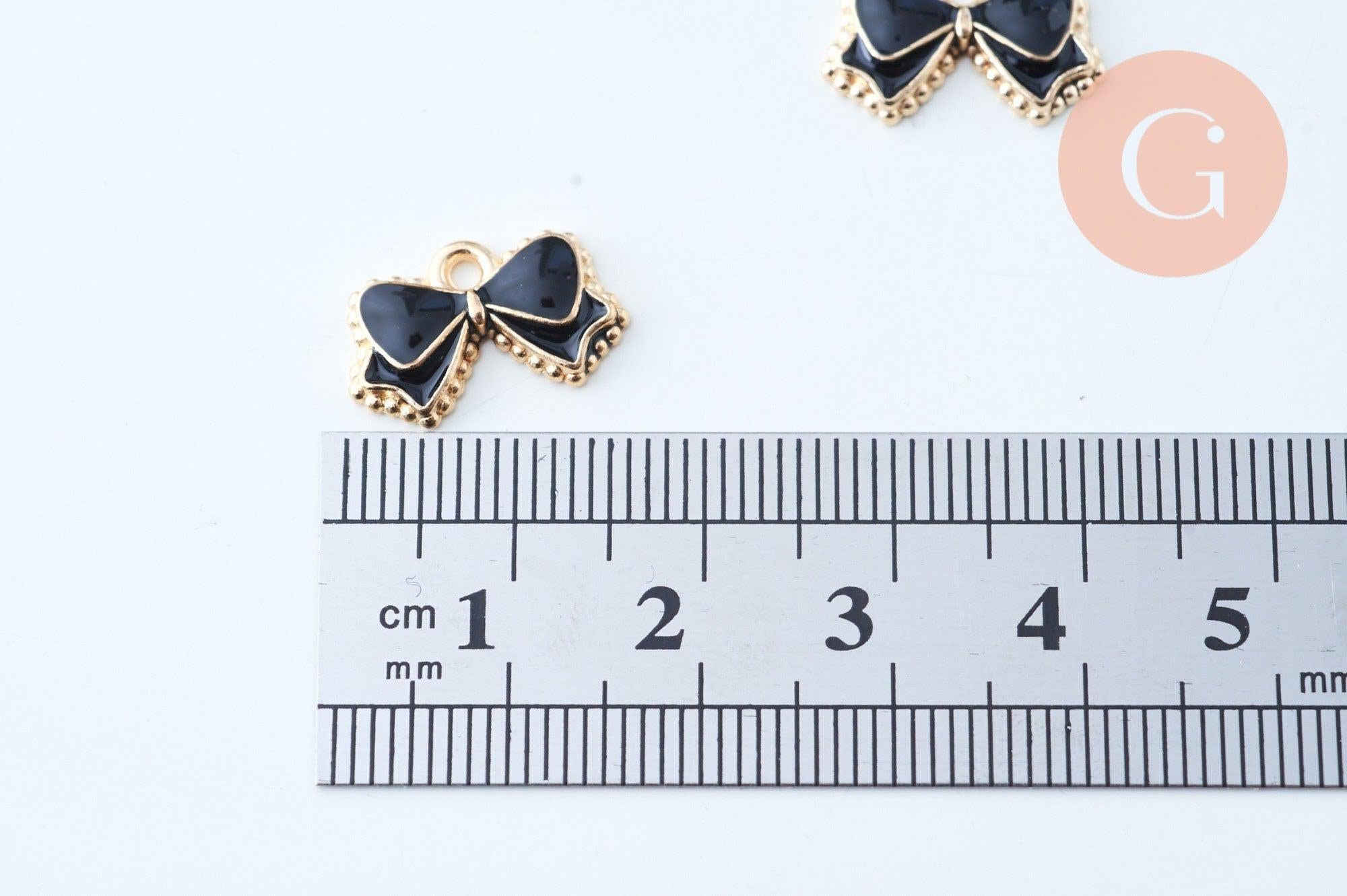 Pendentif noeud doré émail noir 10mm,pendentif doré pour création de bijoux, x5 (G6102)