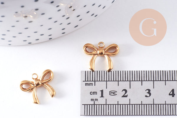 Pendentif noeud papillon acier 304 inoxydable doré 18K PVD 16mm, x1 (G10613)