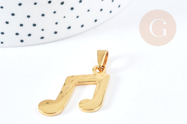 Pendentif note de musique acier doré inoxydable 33mm, x1 (G8771)