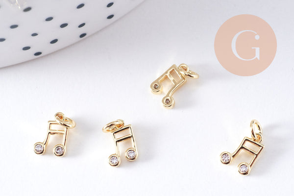 Pendentif note de musique laiton doré 8.5mm, x1 (G10611)