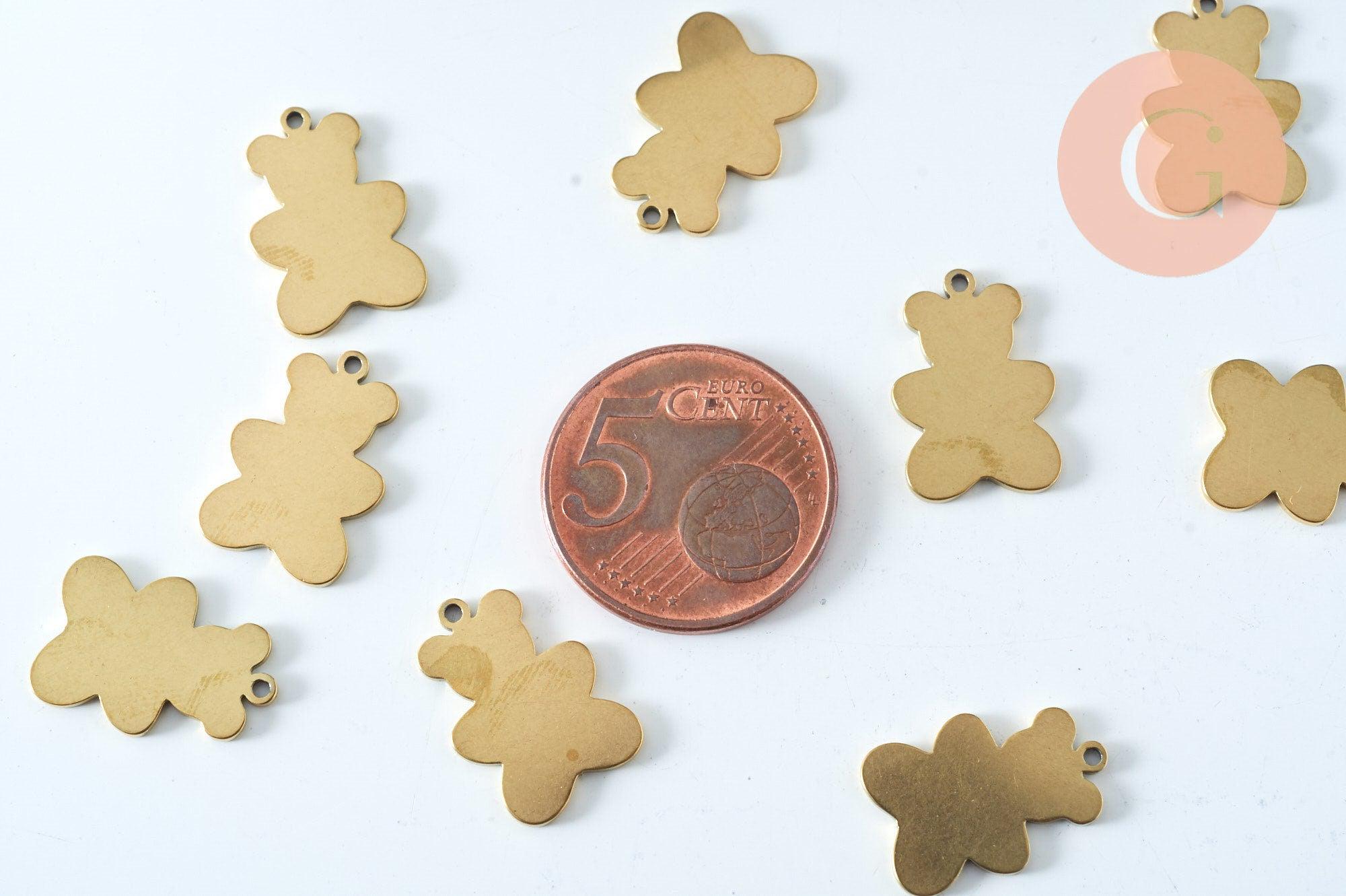 Pendentif nounours acier 201 inoxydable doré PVD 16mm, x1 (G6020)