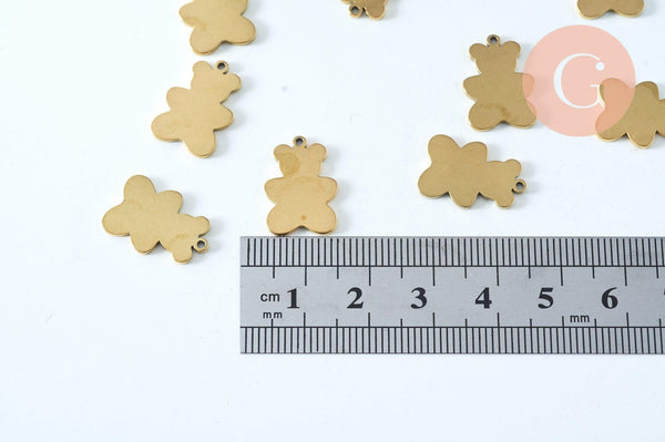 Pendentif nounours acier 201 inoxydable doré PVD 16mm, x1 (G6020)