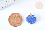 Pendentif nuage bleu porcelaine laiton Platine 17-18mm, pendentif porcelaine pour fabrication bijoux DIY, x1 (G7149)
