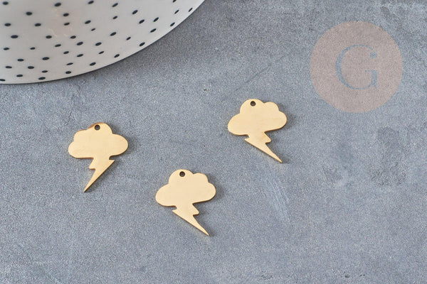 Pendentif nuage éclair acier doré inoxydable, création bijou doré, 19mm, x1 G4007